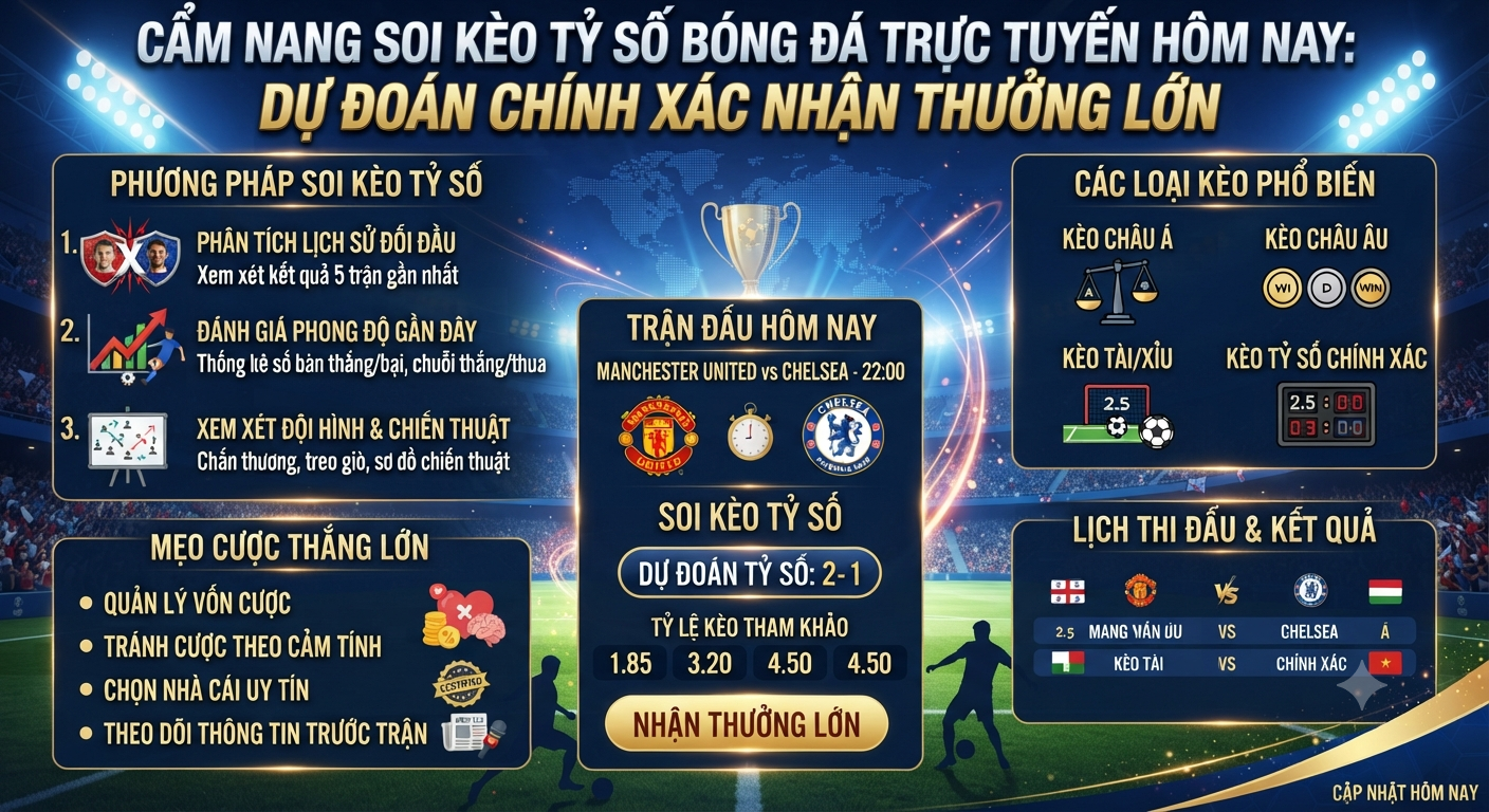 kèo tỷ số bóng đá trực tuyến hôm nay